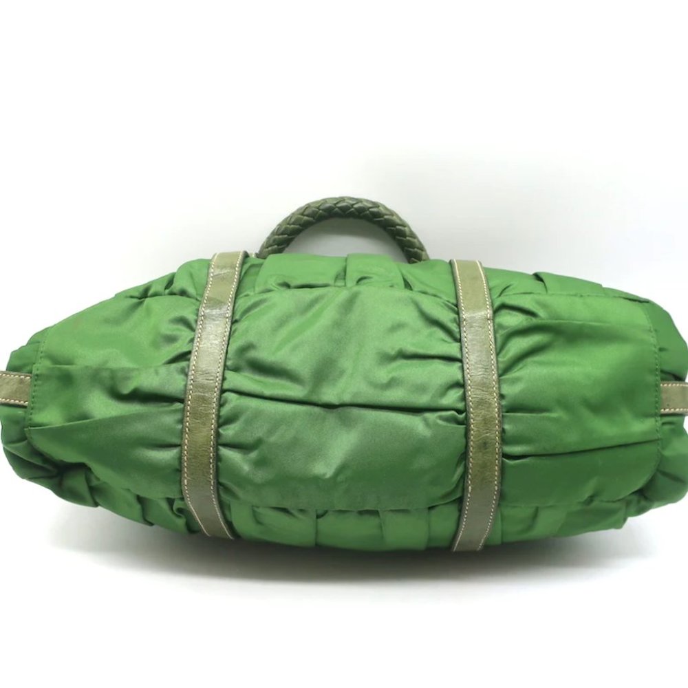 Prada Tessuto Gaufre Braided Handle Satchel Green Nylon Medium Crossbody Bag - Picture 8 of 12
